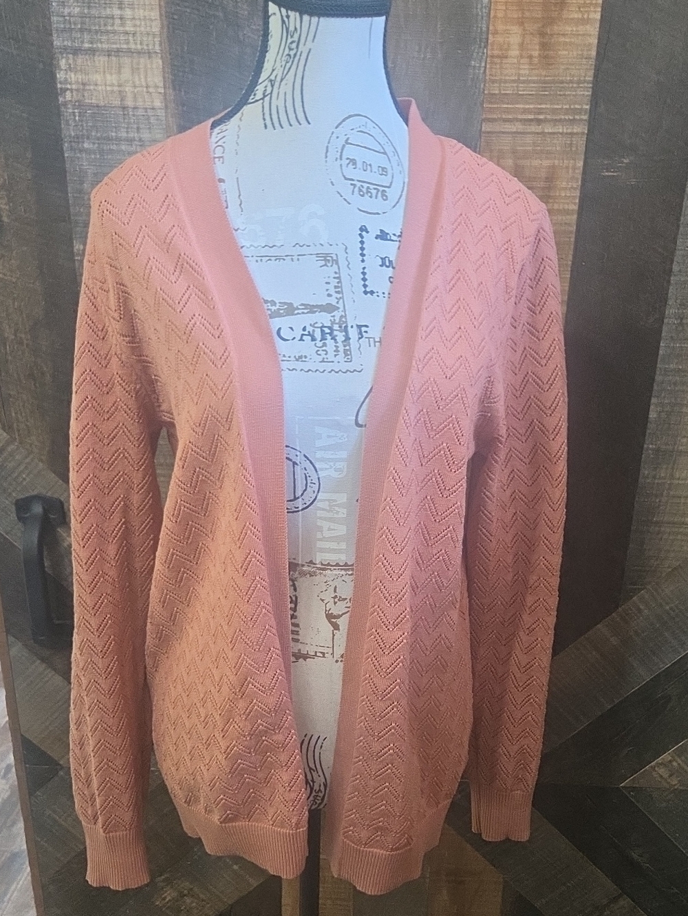 Verve Ami Peach Open-Front Chevron Knit Cardigan